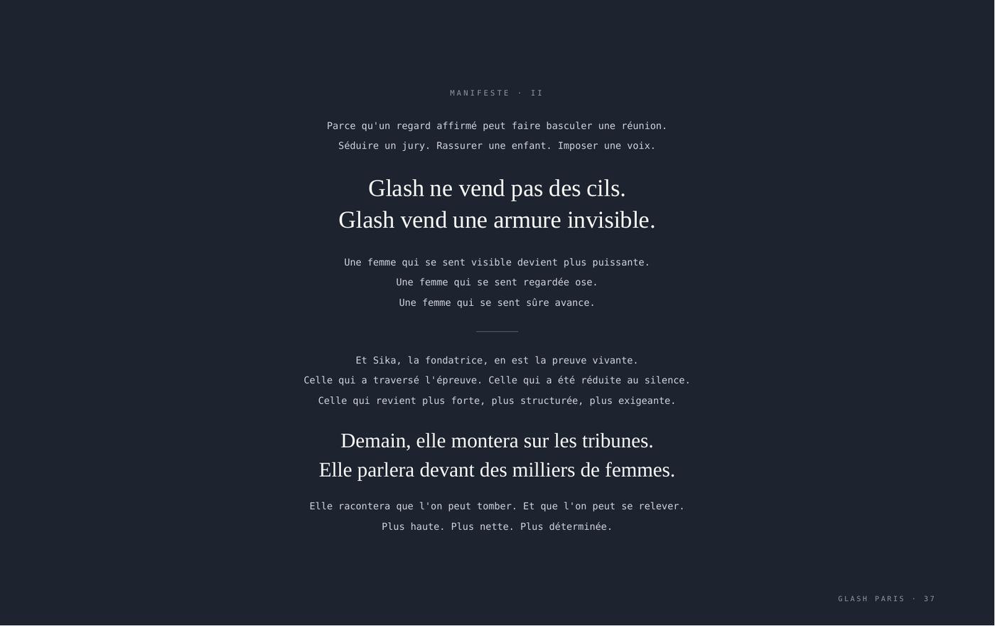 Livre de marque G'LASH, le manifeste