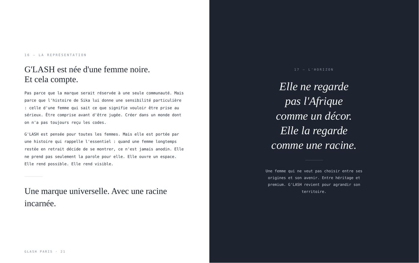 Page du livre de marque G'LASH