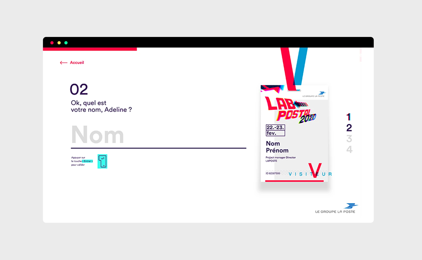 Page de l'application Lab Postal 2017