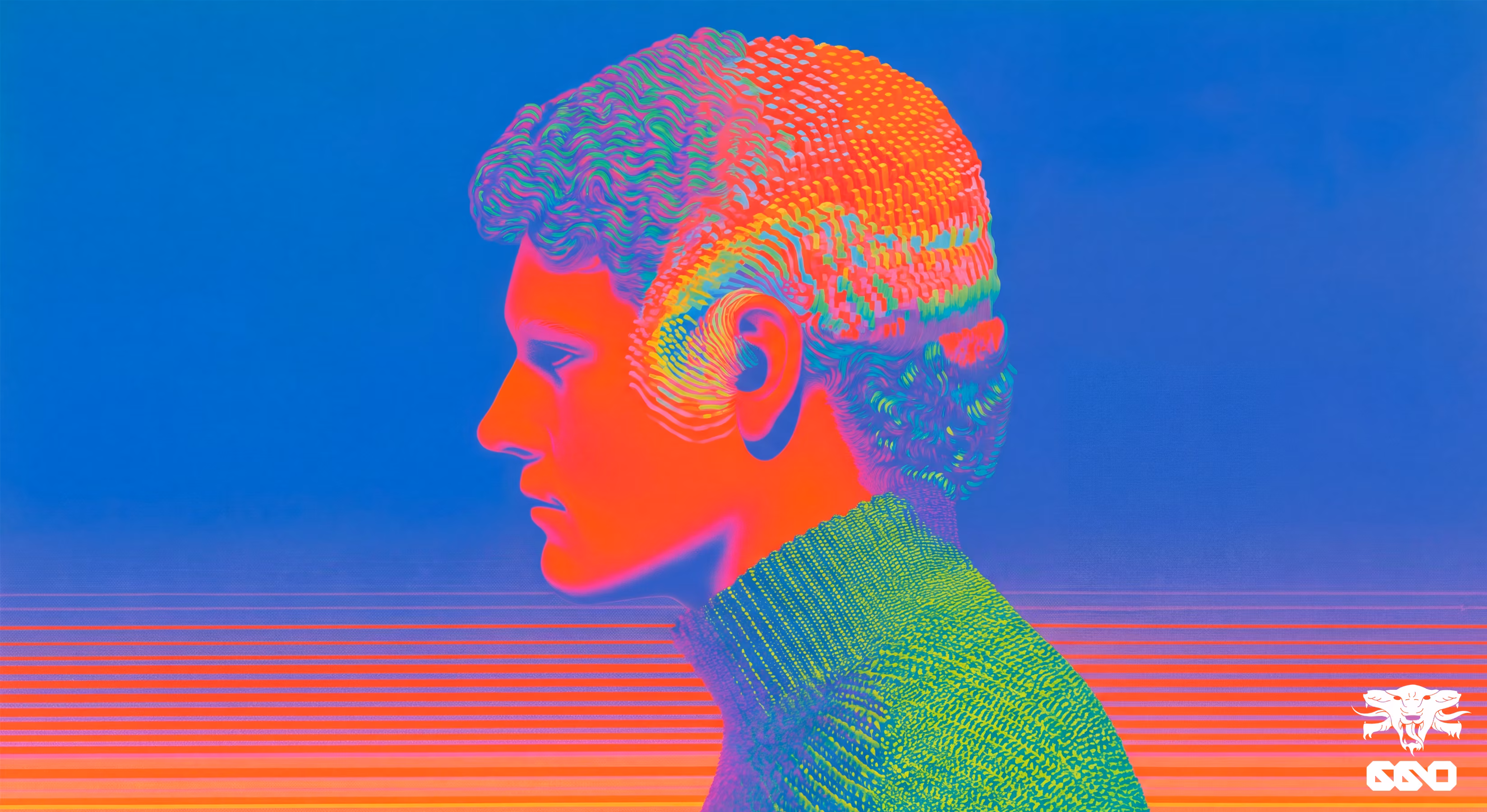 Profil d’un homme portant une oreillette, évoquant une conversation vocale avec une intelligence artificielle.