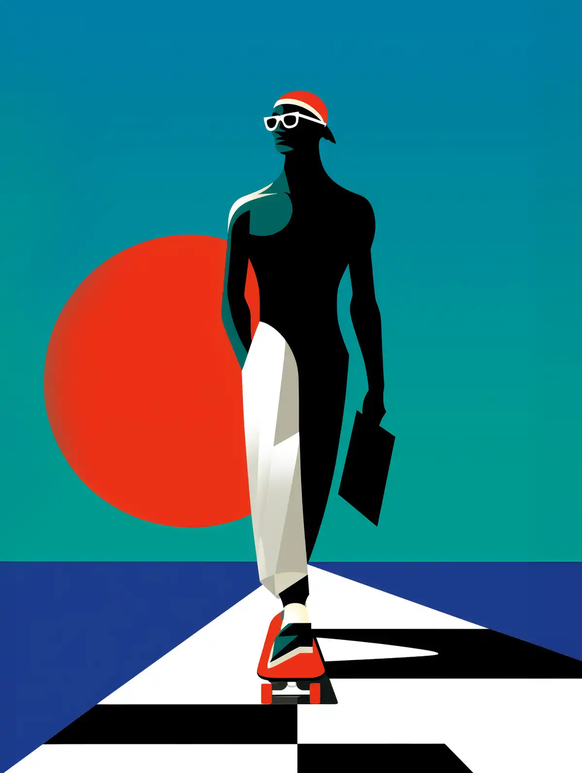 Illustration d’un personnage stylisé avançant sur une trajectoire graphique, évoquant un agent autonome guidant les choix et les décisions d’un utilisateur.