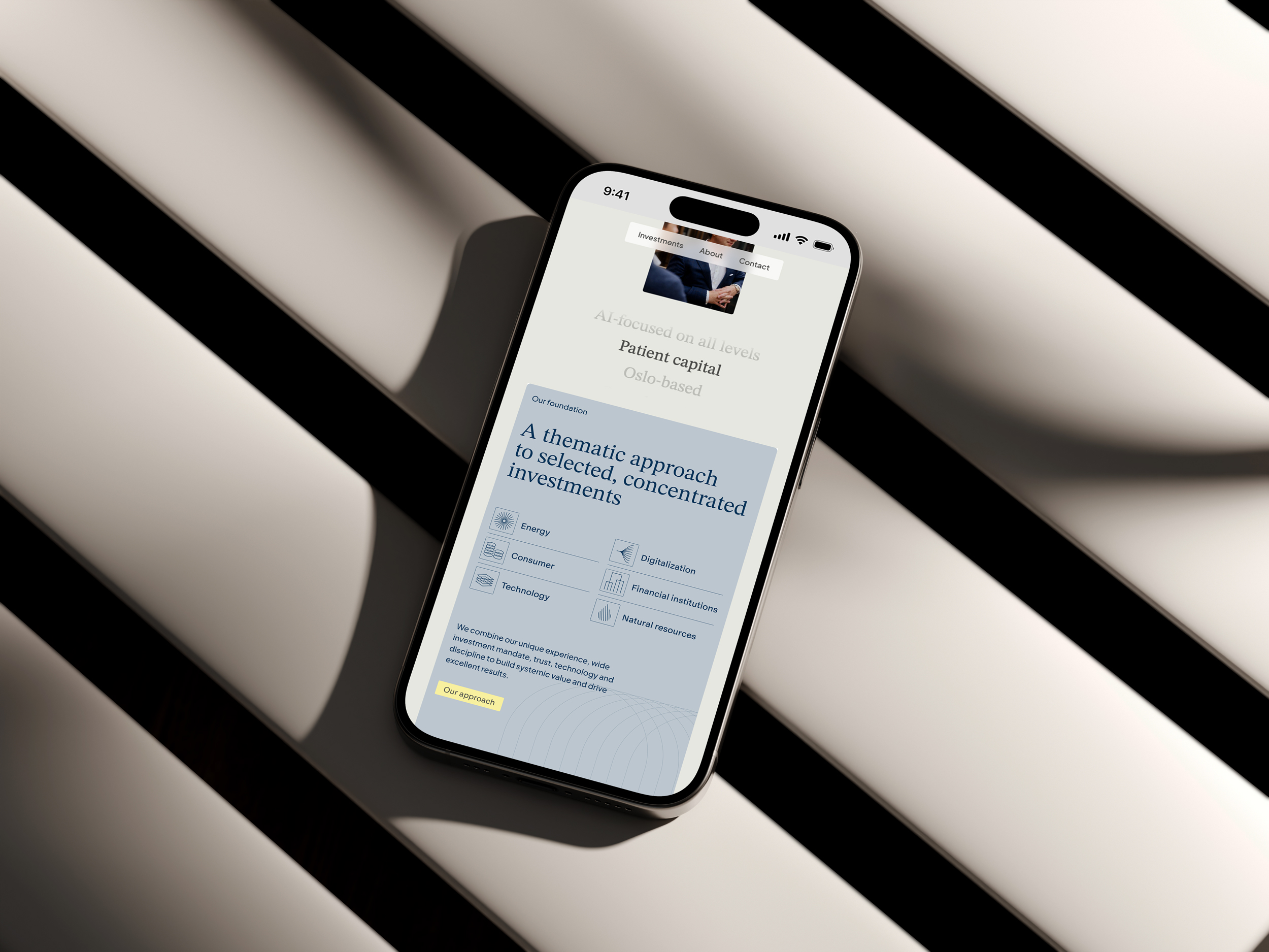 Corporate website for Creos displayed on a mobile breakpoint.