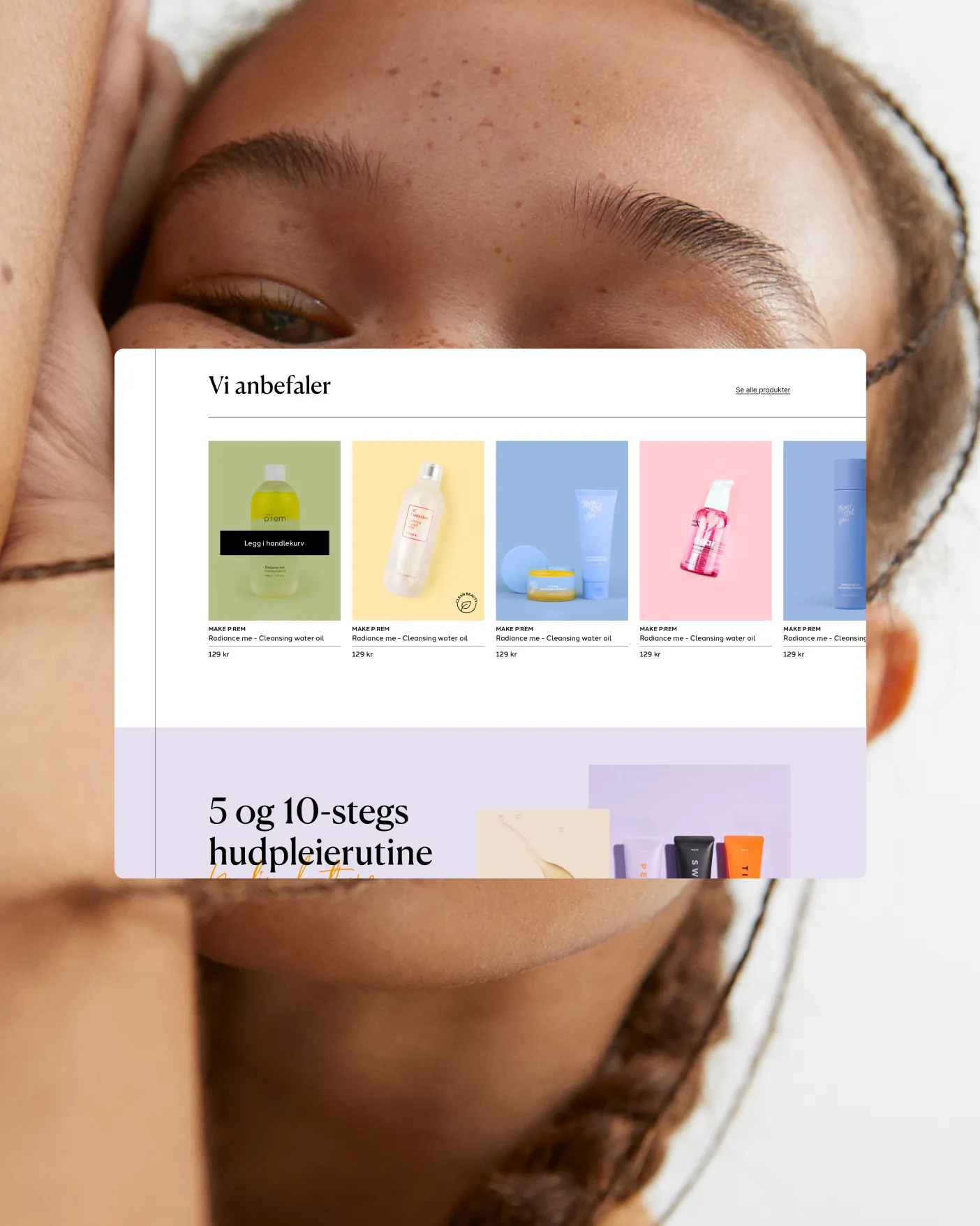 Minimalist user interface design for a skincare e-commerce website.