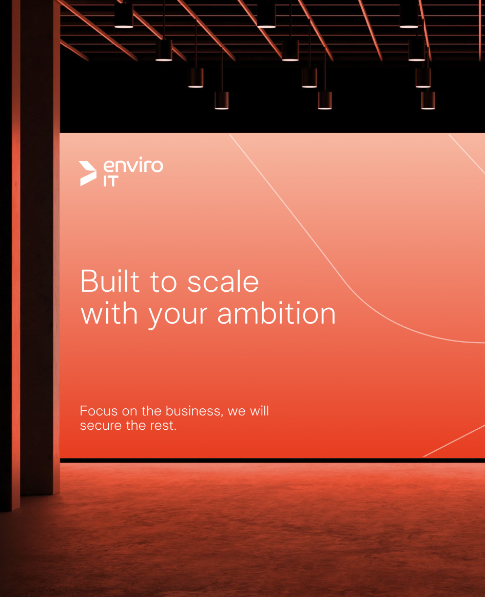 Digital signage mockup for Enviro IT branding.