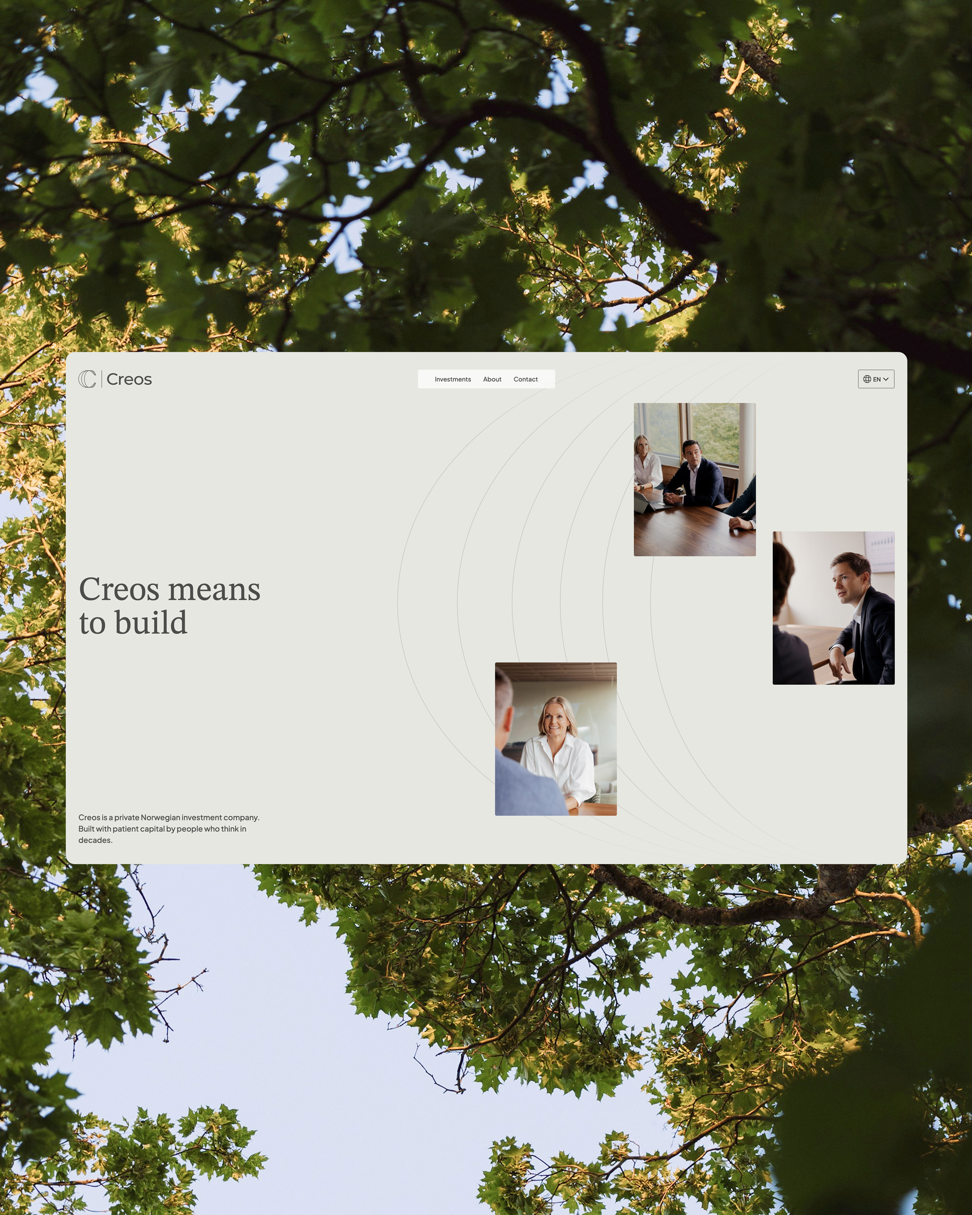Creos website design on desktop for an Oslo investment company
