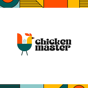 Logo depicting a stylized chicken with steam lines above its body next to the text 'chicken master'.