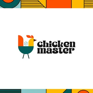Logo depicting a stylized chicken with steam lines above its body next to the text 'chicken master'.