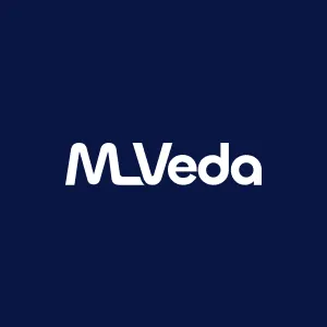 MLVeda logo with white text on a dark blue background.