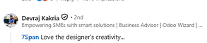 LinkedIn post by Devraj Kakria sharing a link to 7Span's website with a caption praising their design quality.