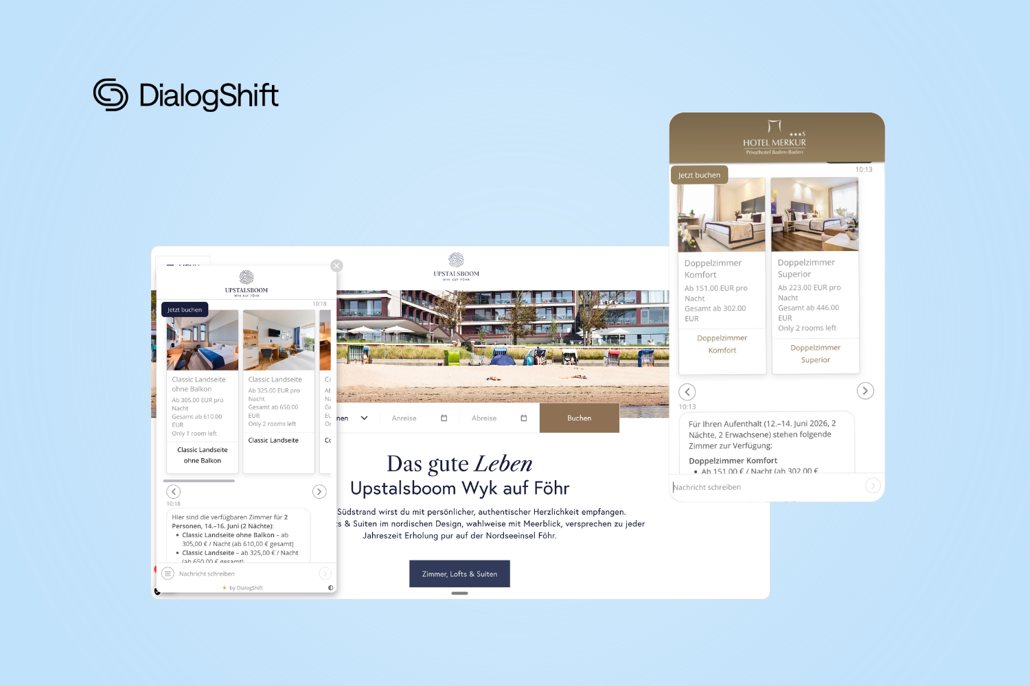 Titelgrafik zum Booking Agent von DialogShift für Buchungen per Chat und Telefon.