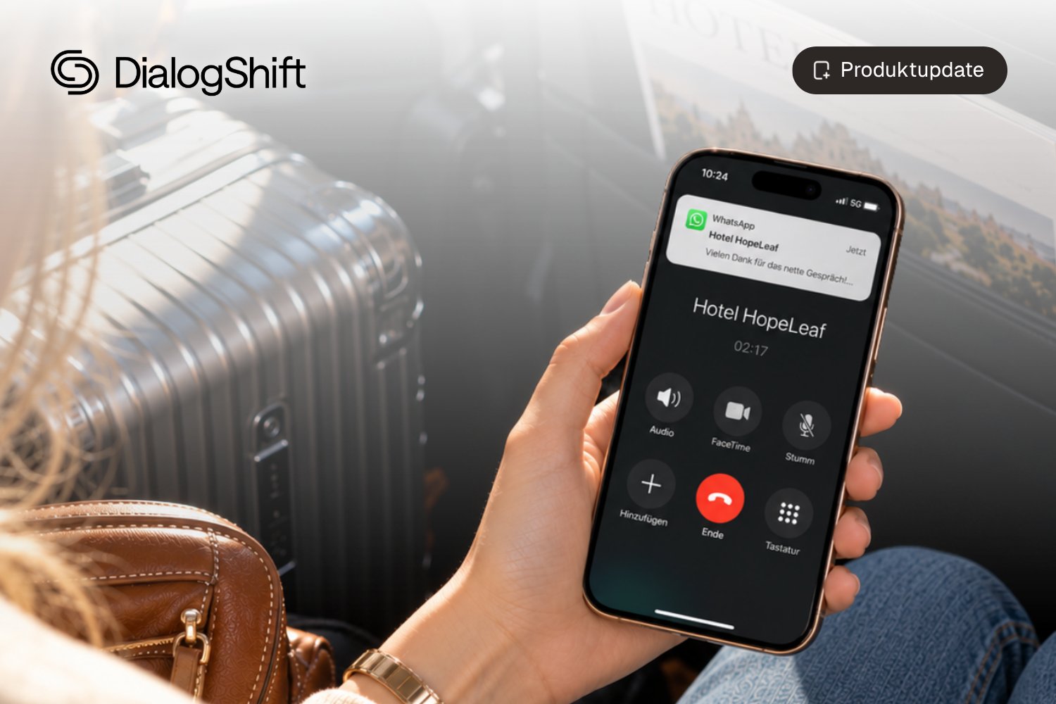 Hotelgast erhält nach dem Anruf mit der DialogShift Phone AI einen Buchungslink per WhatsApp