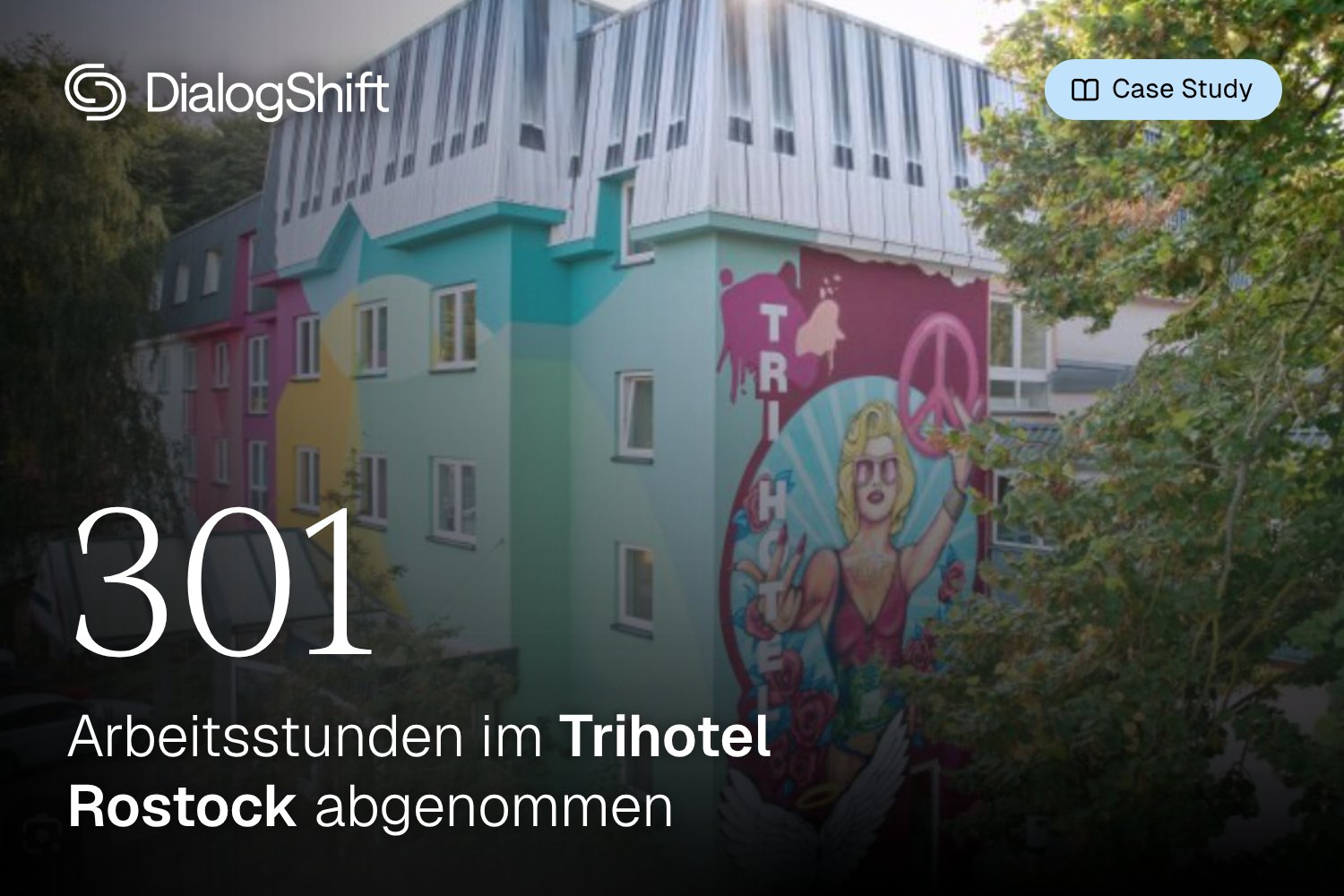 Fassade des TRIHOTEL Rostock: Die DialogShift Phone AI TRIXI hat 301 Arbeitsstunden am Telefon abgenommen