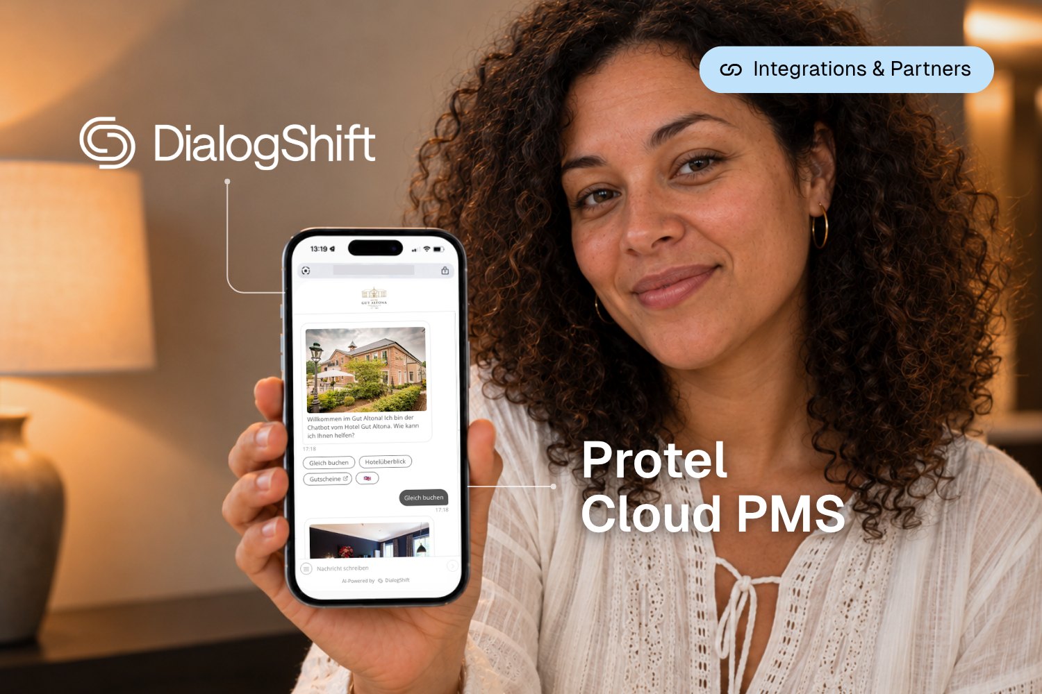 Hotel guest booking on a smartphone via DialogShift with real-time availability from Protel Cloud PMS