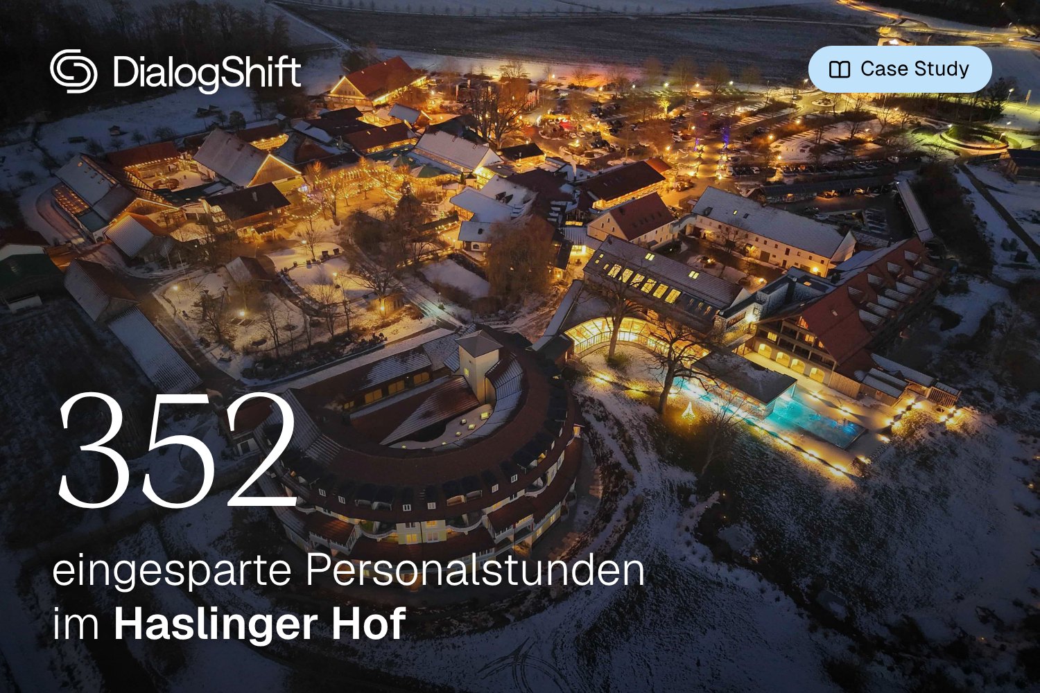 Haslinger Hof im Winter von oben: Der DialogShift Chatbot hat 352 Personalstunden eingespart