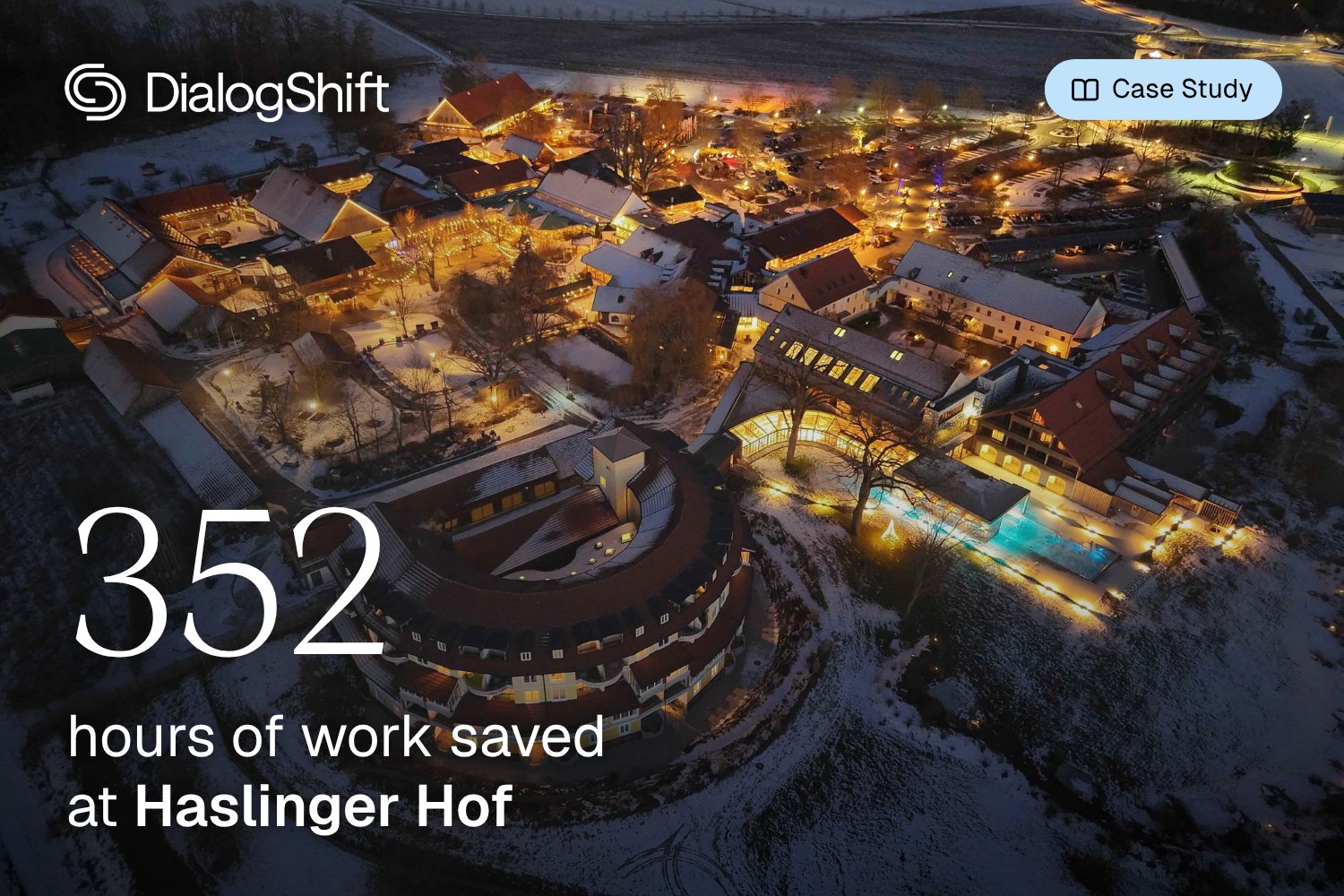 Aerial view of Haslinger Hof in winter: the DialogShift chatbot saved 352 hours of staff work