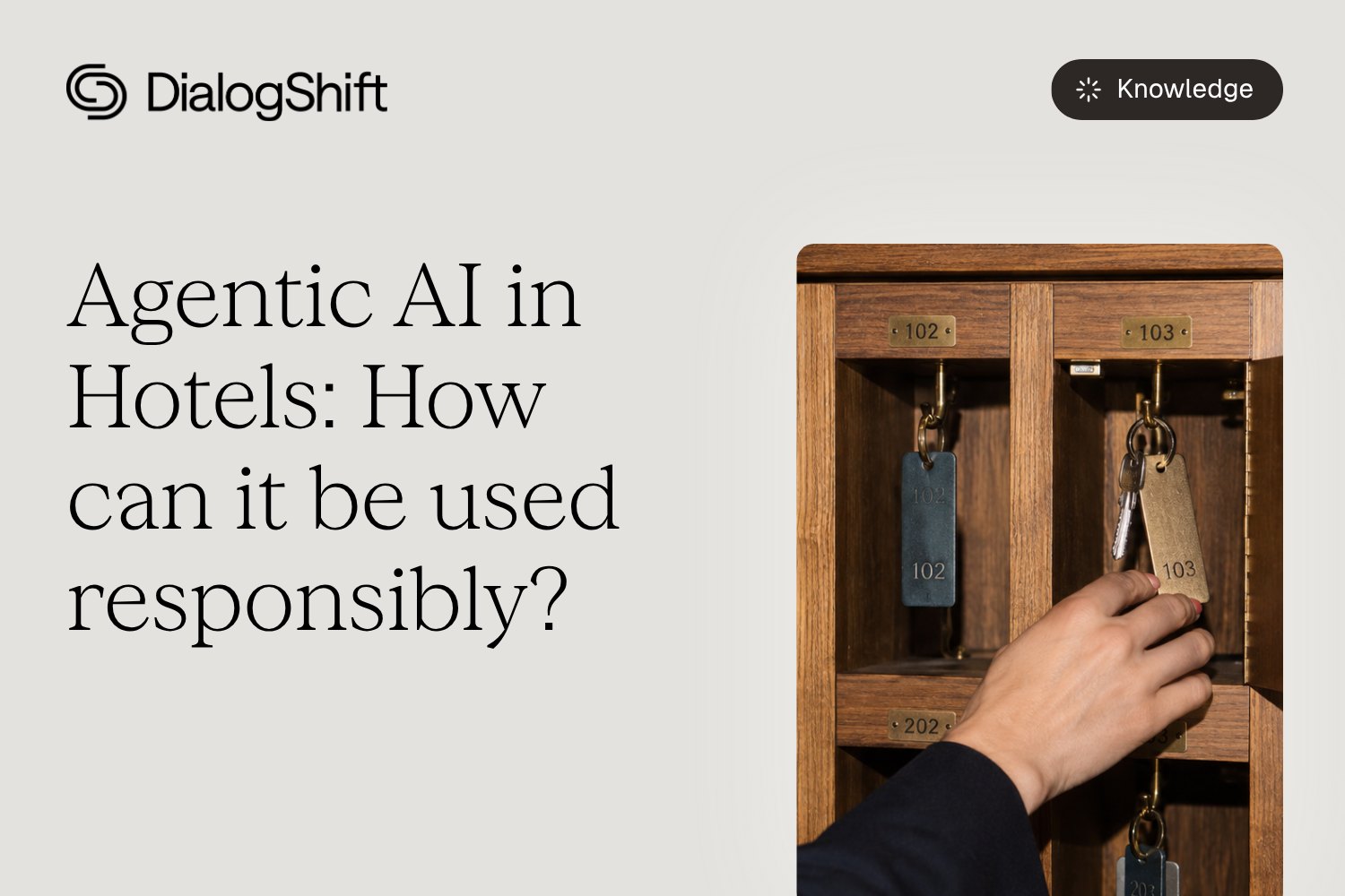 Hand taking a room key from a hotel key rack, cover graphic for the whitepaper on using agentic AI in hotels responsibly