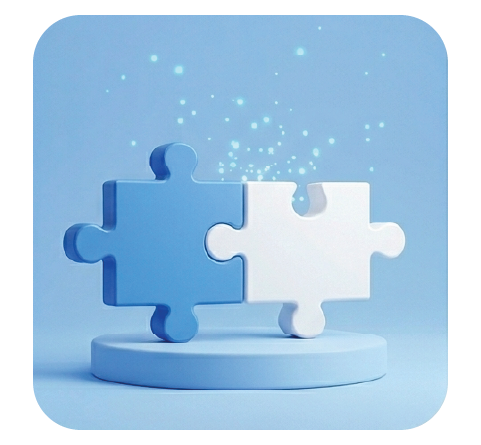 Two people holding puzzle pieces with a chaotic scribble above, representing confusion and problem-solving.