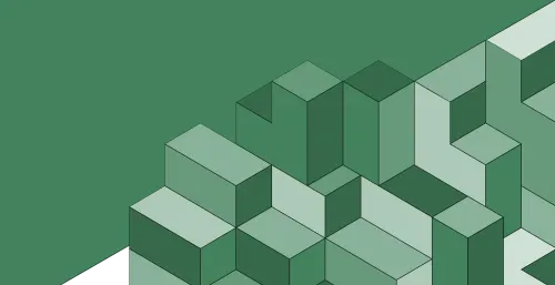 Abstract isometric geometric pattern of interconnected green blocks on a darker green background.