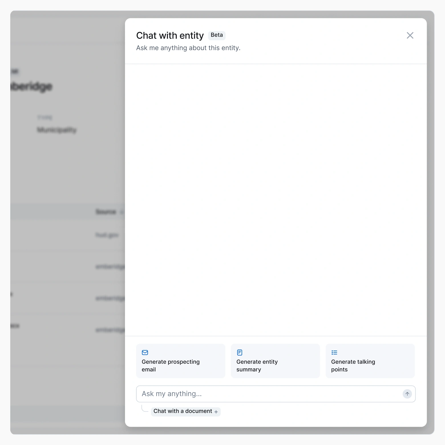 Screenshot of the "Chat with Entity" screen