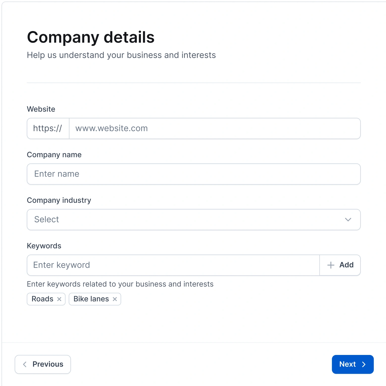 Screenshot of the signup page