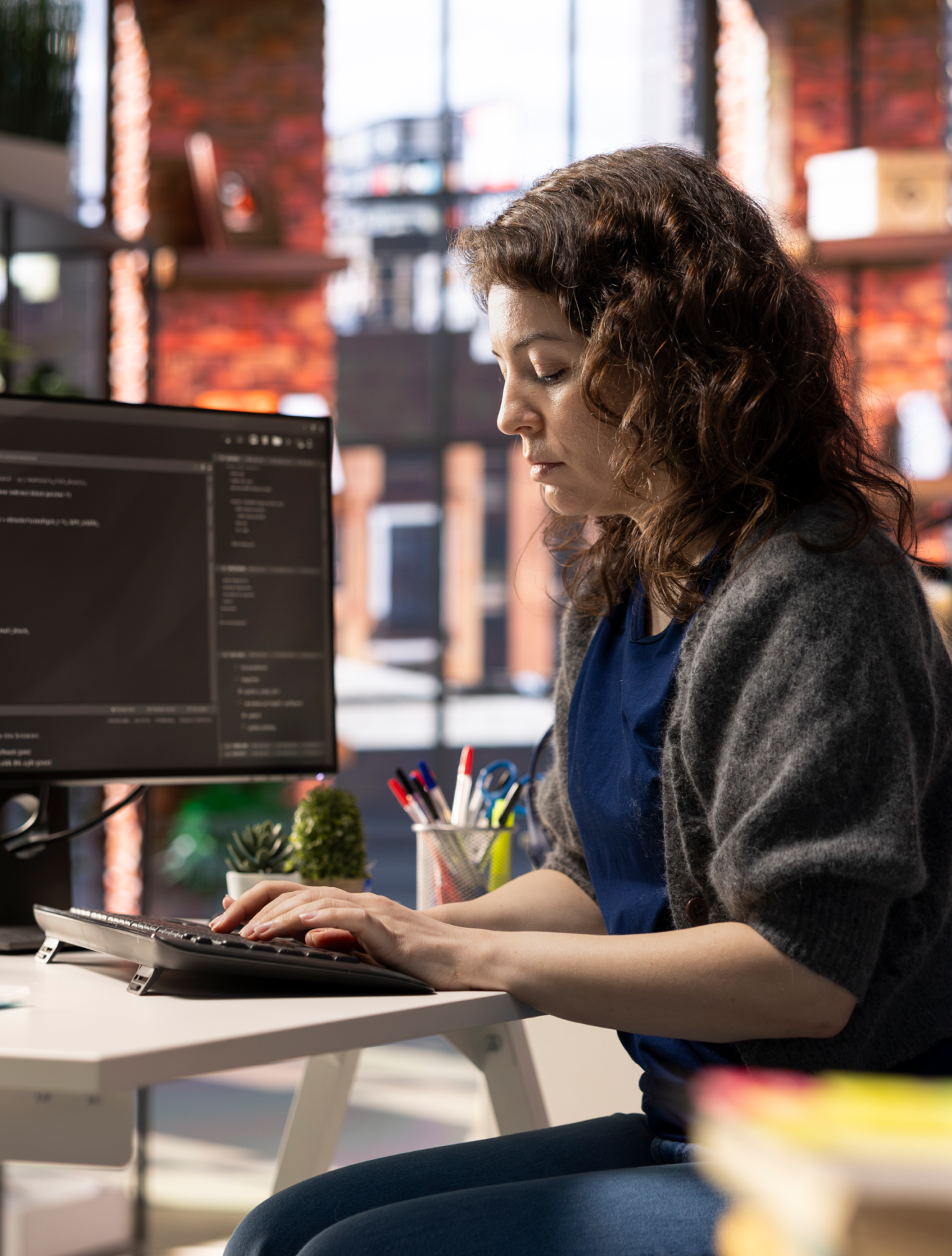 Two people sitting at a table with a laptop.