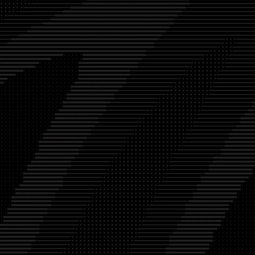Abstract black background with diagonal patterns of horizontal lines and dots intersecting.