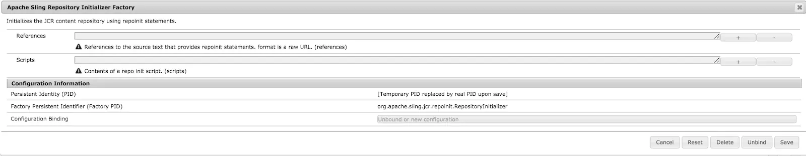 Apache Sling repository initializer factory