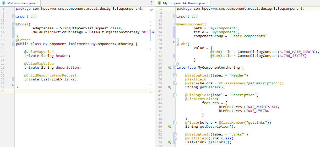 The examples of the annotations of Exadel Authoring Kit
