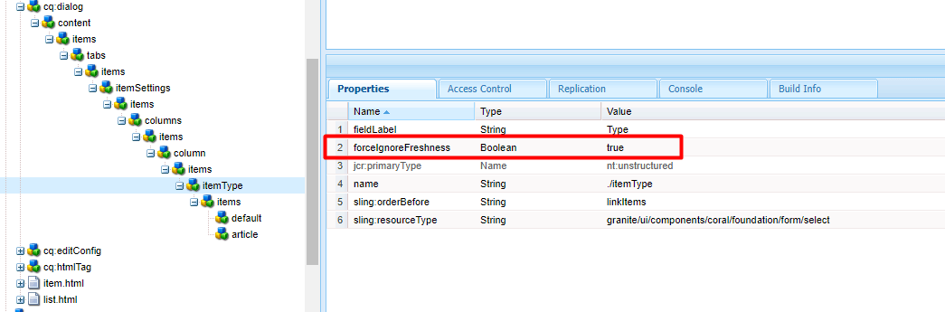 Specifying forceIgnoreFreshness property