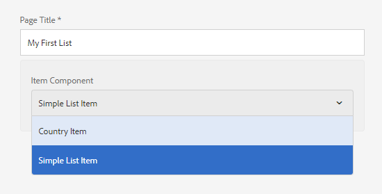 A Country Item Component in Page Properties