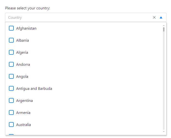 A Toolbox country selector dropdown