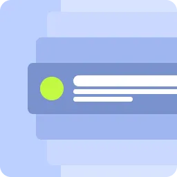 Abstract layered blue panels with a green circle and two white horizontal lines on the top panel.