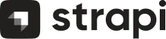 Strapi logo with a black square and white cutout shape next to the word strapi.