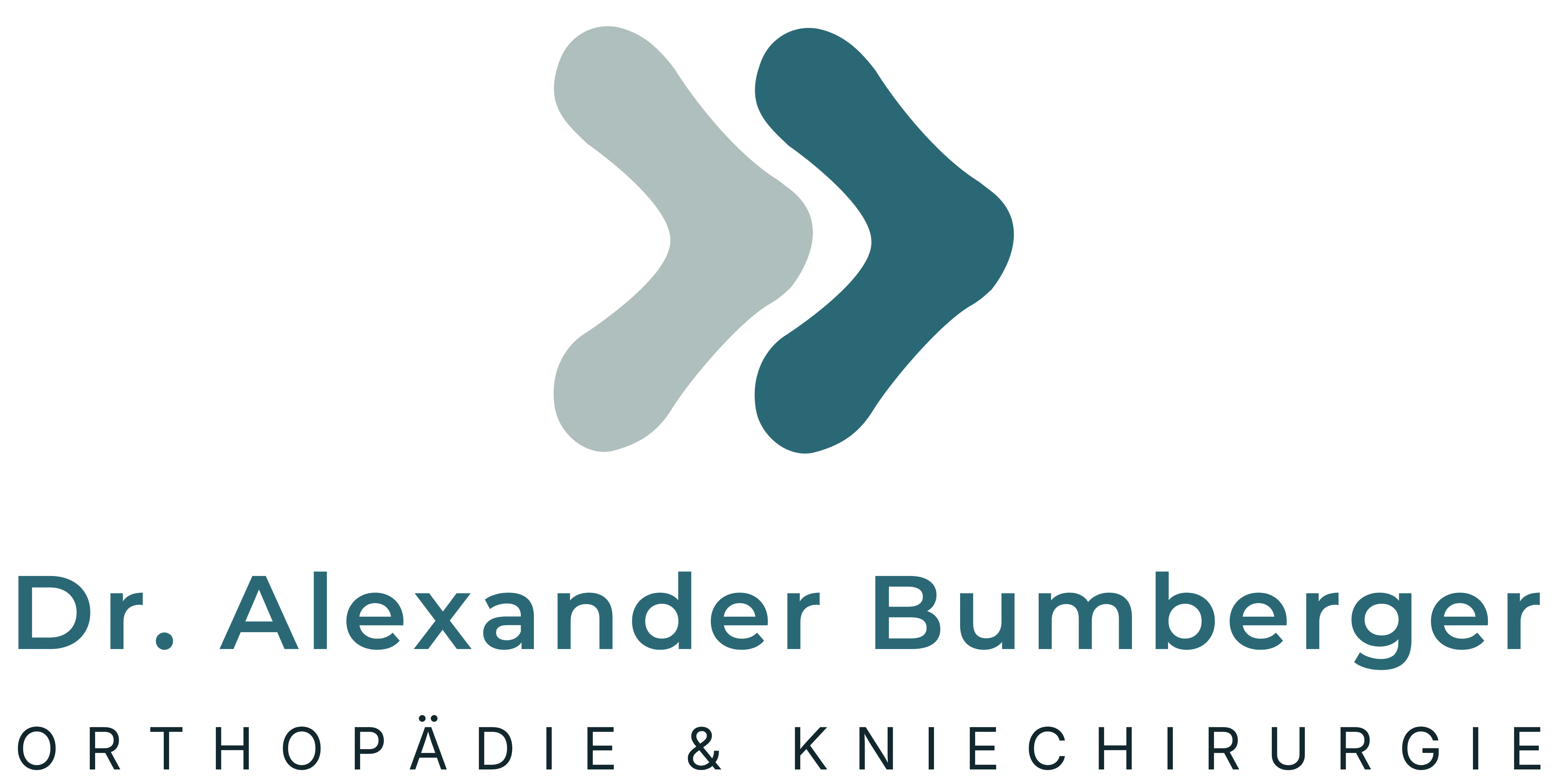 Logo von Dr. Alexander Bumberger, Orthopädie & Kniechirurgie mit zwei überlappenden Pfeilformen.
