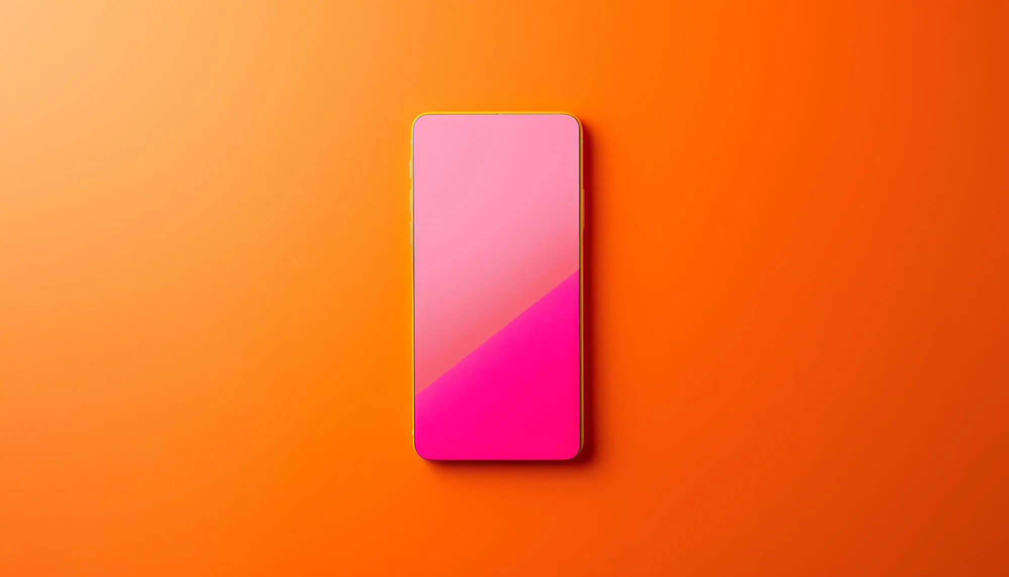 Smartphone with a pink gradient screen on an orange background.