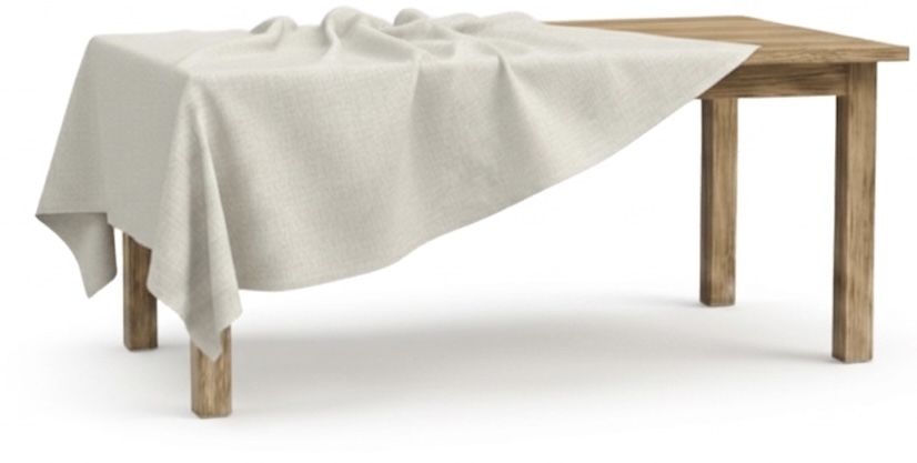 Mesa cubierta por mantel para exposición de puesto en el mercadillo