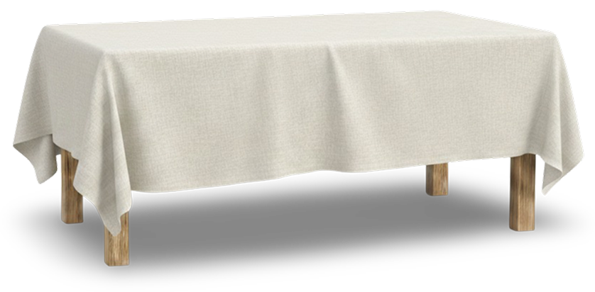 Mesa cubierta por mantel para exposición de puesto en el mercadillo