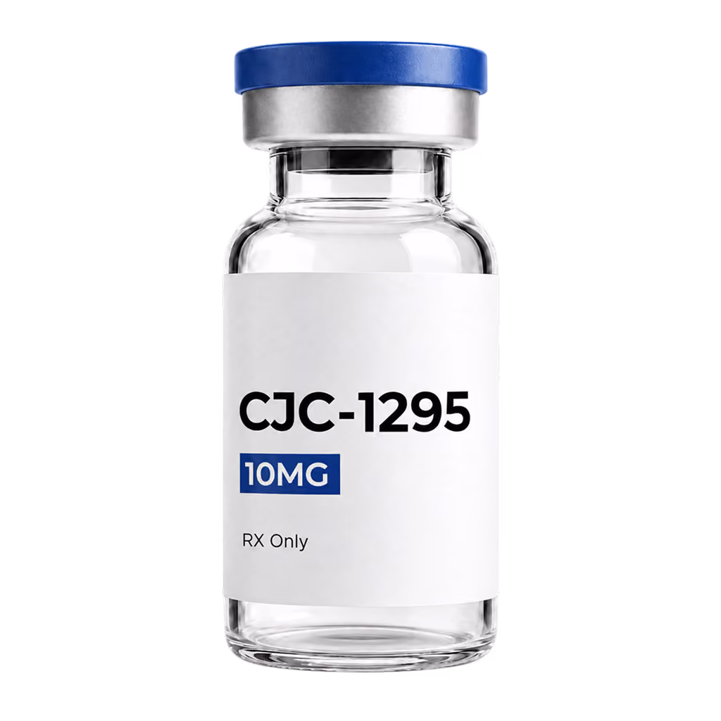 CJC-1295 10mg vial with a blue cap and an Rx only label