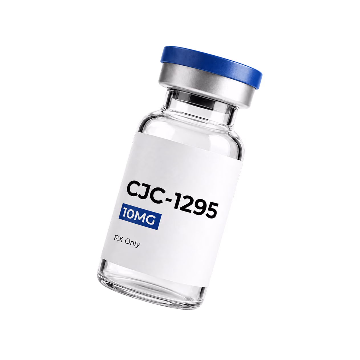 Tilted CJC-1295 10mg vial with a blue cap