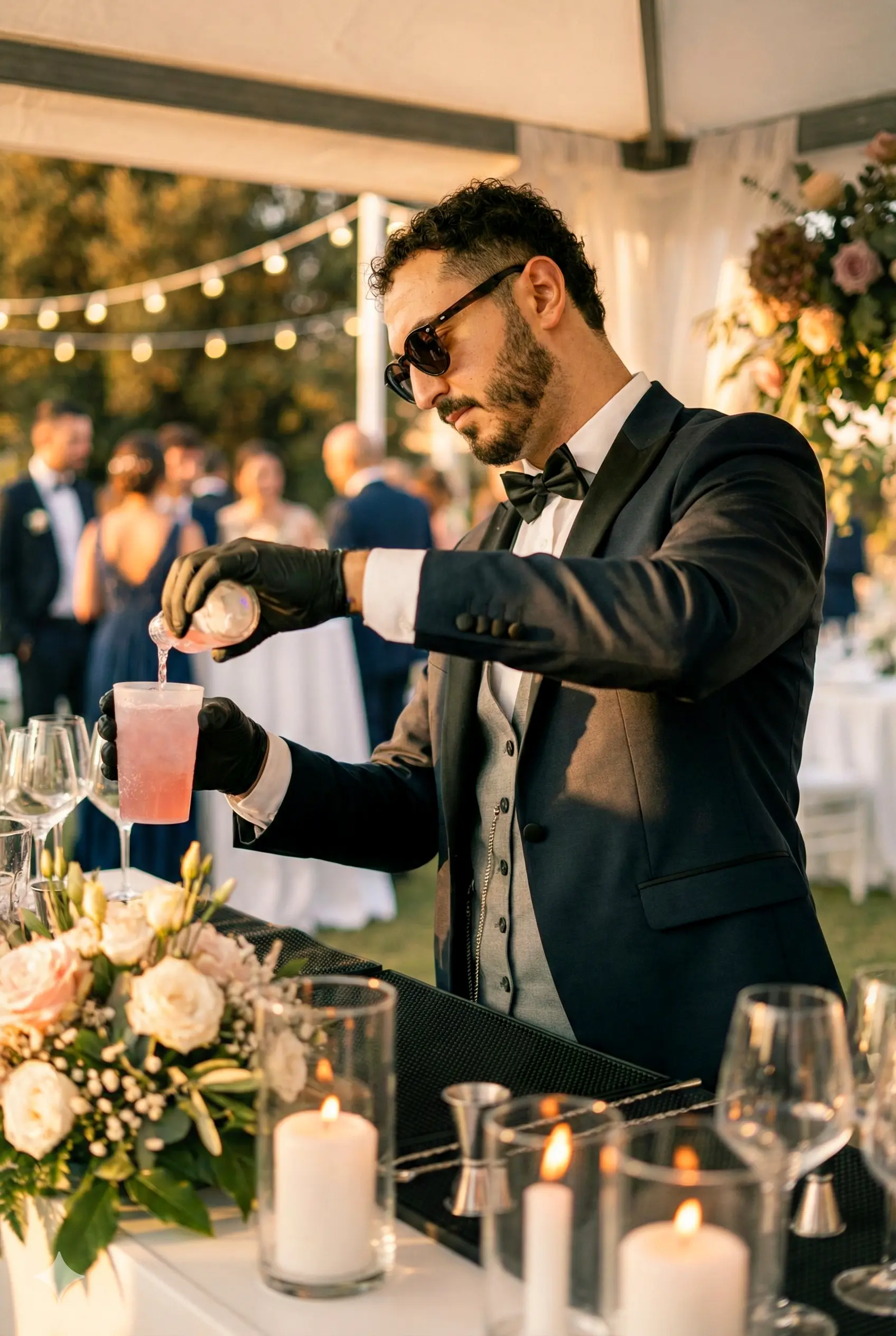 Bar tender al servizio catering del matrimonio