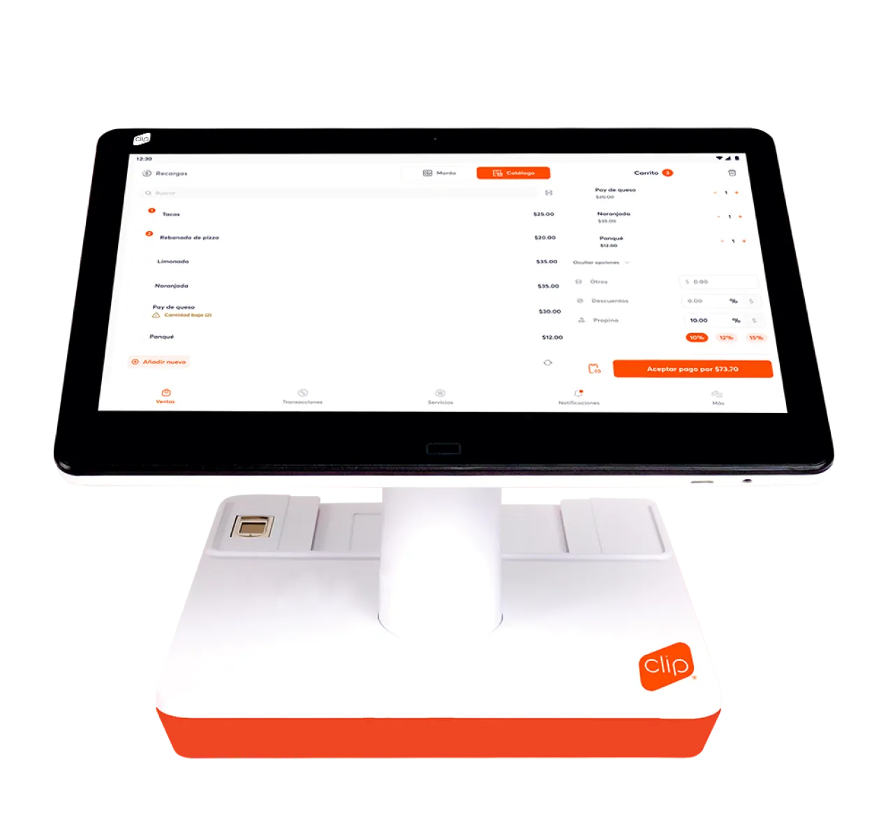 Clip Stand aceptando pagos con tarjeta con chip a través de su ranura lectora de chips