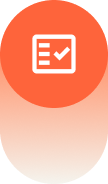 Icon showing a checklist with a checkmark inside a rounded orange square.