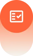 Icon showing a checklist with a checkmark inside a rounded orange square.