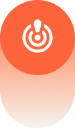 White target icon with an exclamation mark inside, on an orange circular background fading to white.