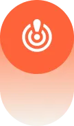 White target icon with an exclamation mark inside, on an orange circular background fading to white.