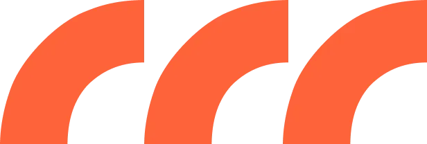 Three overlapping orange curved shapes on a transparent background, resembling stylized wave or bow patterns.
