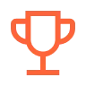 Orange trophy icon with two handles on a transparent background.