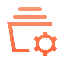 Orange icon of a folder with three horizontal lines above it and a gear symbol in front, representing storage settings or configuration.