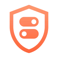 Orange shield outline with two horizontal toggle switch icons inside, symbolizing security settings or privacy control.