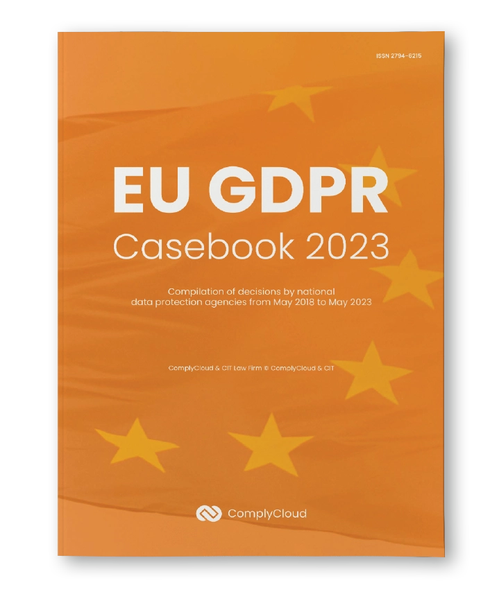Cover of ComplyCloud’s EU GDPR Casebook 2023 in orange with stars.